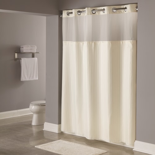 Cortina de Baño Hookless® Double H con Forro con Broches a Presión, Poliéster, 71" x 77", Beige